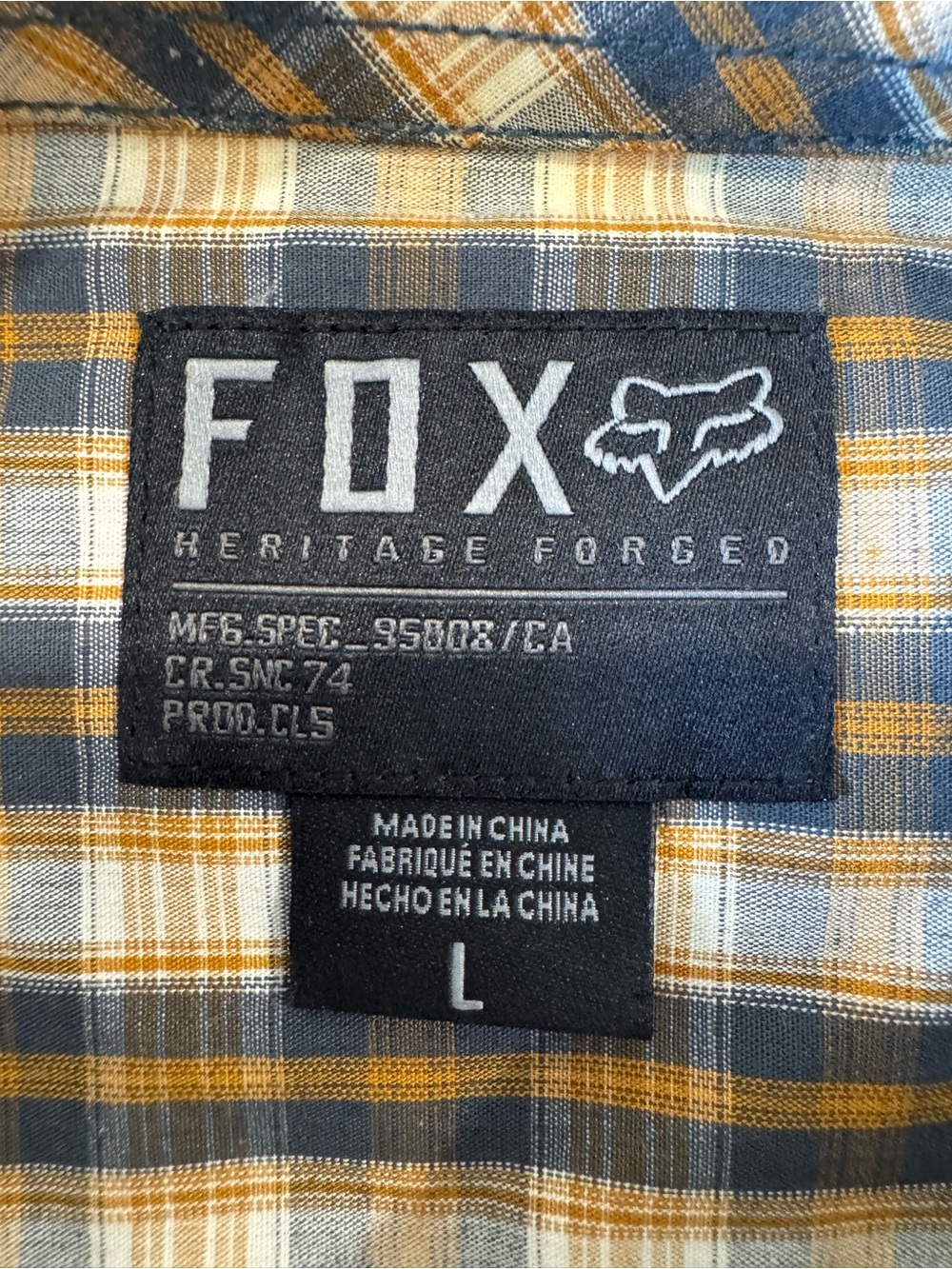 FOX Racing Men’s Plaid Short Sleeve Button-Down Shirt Large Mustard Yellow Grey - Picture 3 of 9